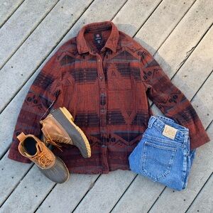 Vintage Southwestern Print Button Up Shirt | Long Sleeve Aztec Shirt Jacket